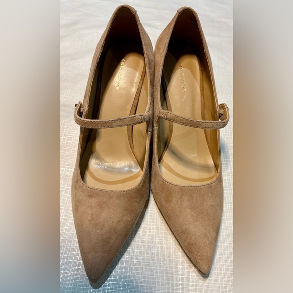 Ann Taylor New Sz 7 M Suede Leather Women's Tan Nude Mary Jane Heels Shoes - Picture 5 of 8